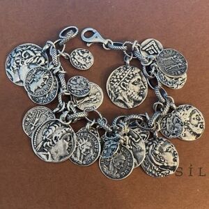 Rare Vintage Silpada Sterling Silver Roman Coin Cha-Cha Bracelet B1624